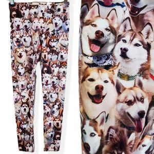Womens Happy Husky Dogs Allover Leggings Size S Athletic Sports Workout Pants